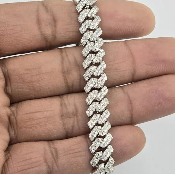 925 Sterling Silver Moissanite Diamond Bracelet 10mm 7.5 Inches